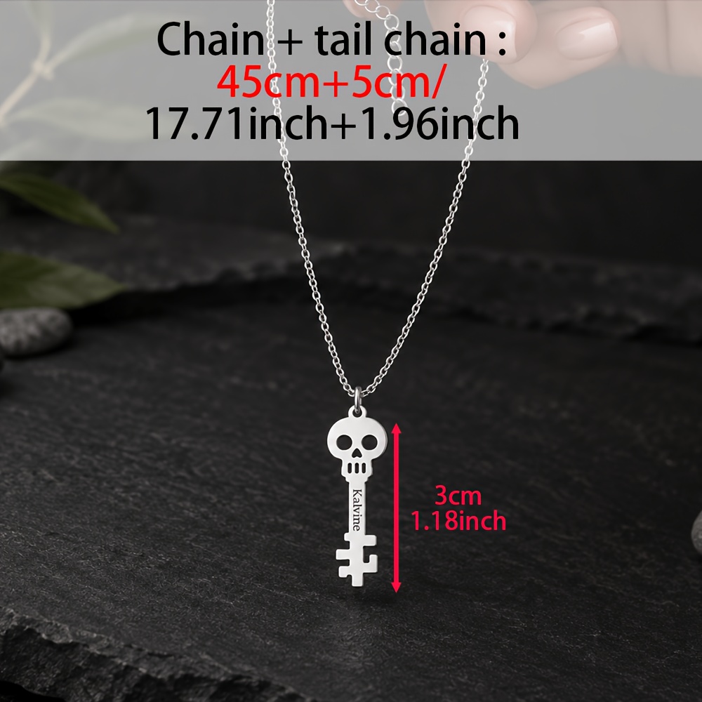 Personalized Custom Skull Key Name Necklace, Unique Design